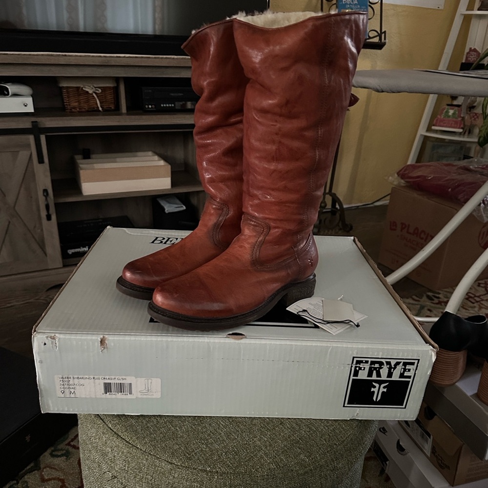 Frye Cognac Shearling Pull-On Boots